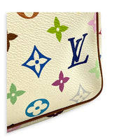 Pochette Accessoires Pouch White Multicolore in Coated Canvas, Gold hardware