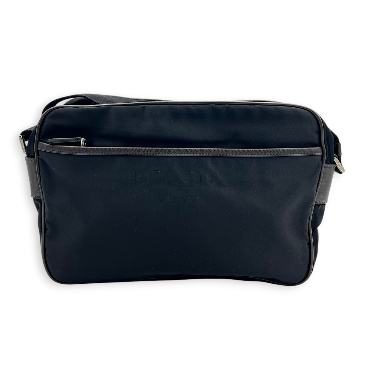 Re-Nylon Crossbody Bag Nero in Nylon, Silver hardware