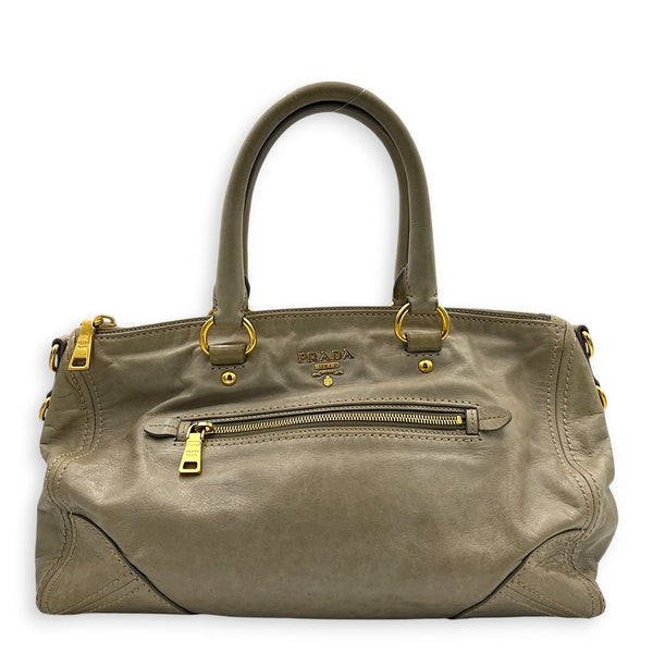 Vitello Daino Phenix Beige Top Handle Bag in Vitello Shine, Gold hardware