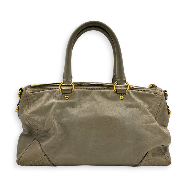 Vitello Daino Phenix Beige Top Handle Bag in Vitello Shine, Gold hardware