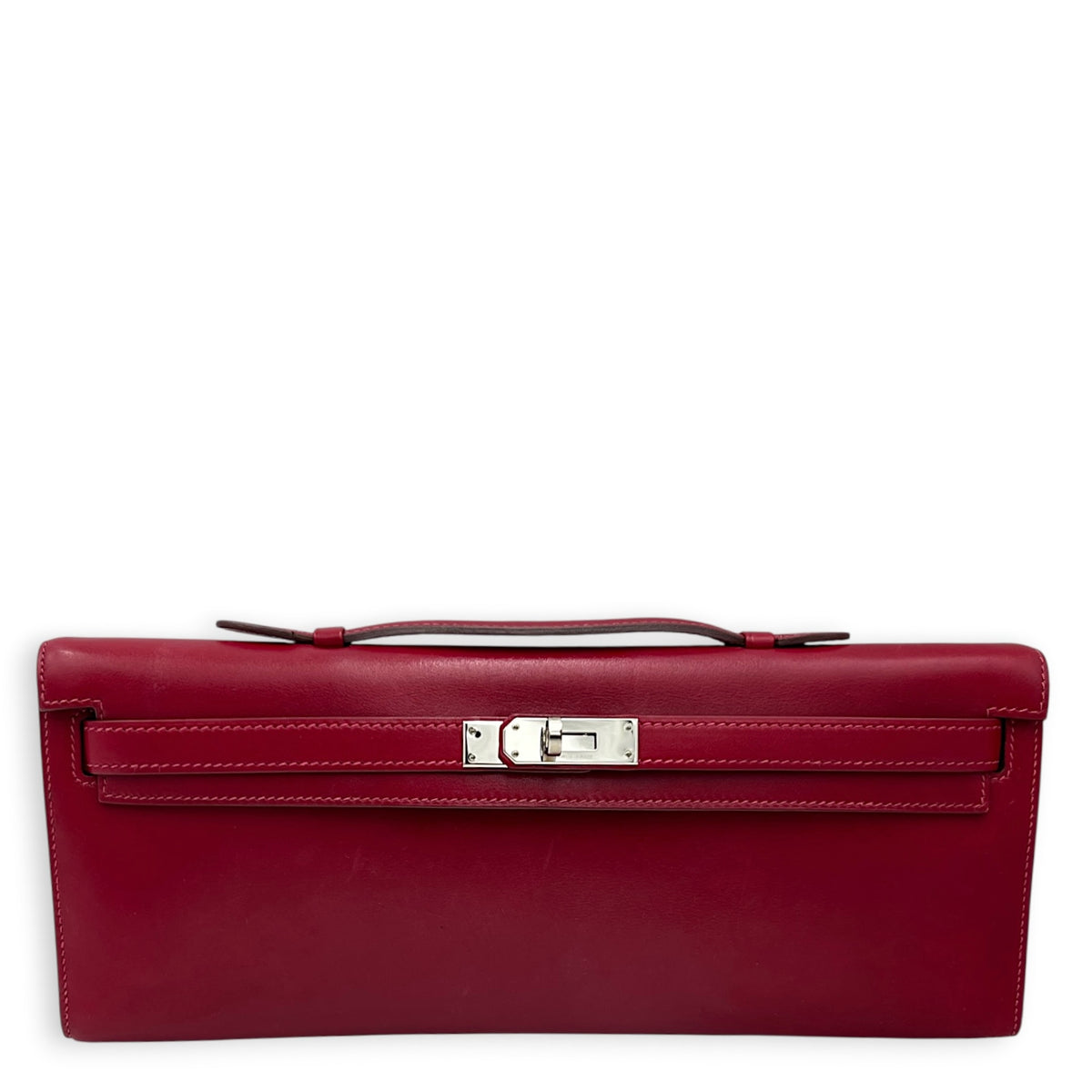 Kelly Cut Bi-Color Rubis/Rose Shocking Clutch in Tadelakt, Palladium hardware