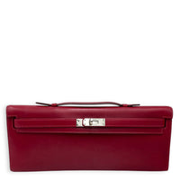 Kelly Cut Bi-Color Rubis/Rose Shocking Clutch in Tadelakt, Palladium hardware