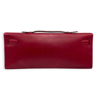 Kelly Cut Bi-Color Rubis/Rose Shocking Clutch in Tadelakt, Palladium hardware