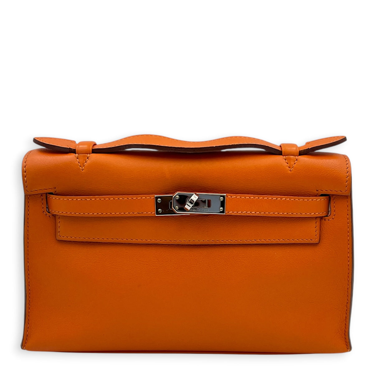 Kelly Pochette Orange H Top Handle Bag in Swift, Palladium hardware