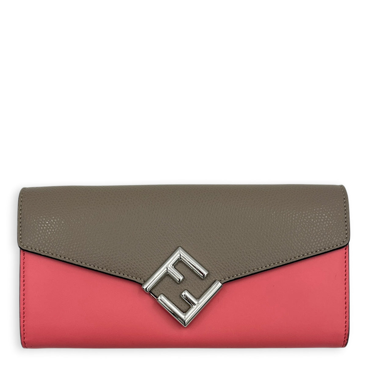 FF Diamonds Continental Grey/Pink Wallet On Chain in Calfskin, Silver hardware