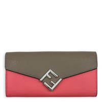 FF Diamonds Continental Grey/Pink Wallet On Chain in Calfskin, Silver hardware