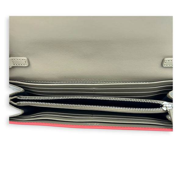FF Diamonds Continental Grey/Pink Wallet On Chain in Calfskin, Silver hardware
