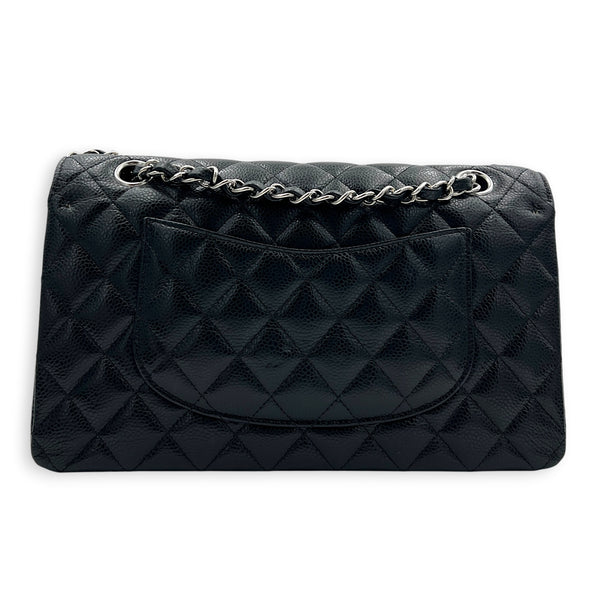 Classic Double Flap Shoulder Bag Medium Black in Caviar Leather, Silver hardware