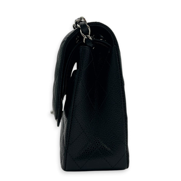 Classic Double Flap Shoulder Bag Medium Black in Caviar Leather, Silver hardware