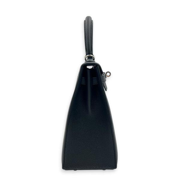 Sellier Kelly 25 Noir Top Handle Bag in Epsom, Palladium hardware