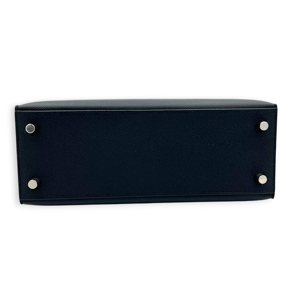 Sellier Kelly 25 Noir Top Handle Bag in Epsom, Palladium hardware