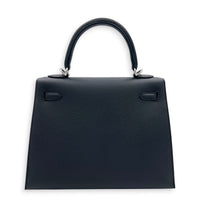 Sellier Kelly 25 Noir Top Handle Bag in Epsom, Palladium hardware