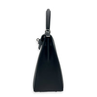 Sellier Kelly 25 Noir Top Handle Bag in Epsom, Palladium hardware