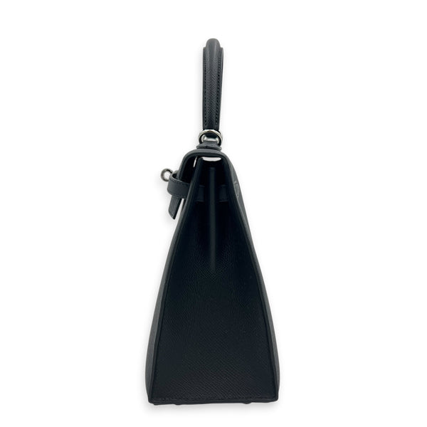 Sellier Kelly 25 Noir Top Handle Bag in Epsom, Palladium hardware