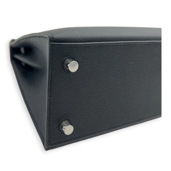 Sellier Kelly 25 Noir Top Handle Bag in Epsom, Palladium hardware