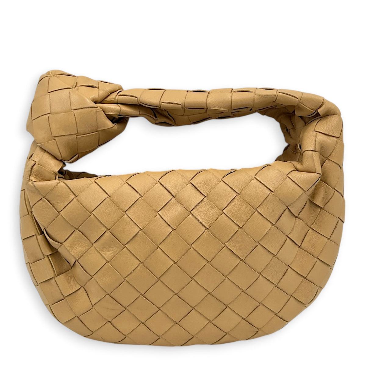 Jodie Camel Shoulder Bag in Intrecciato Leather, Gold hardware
