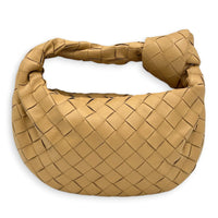 Jodie Camel Shoulder Bag in Intrecciato Leather, Gold hardware