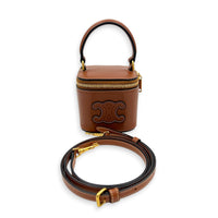 Triomphe Mini Brown Vanity Bag in Calfskin, Gold hardware