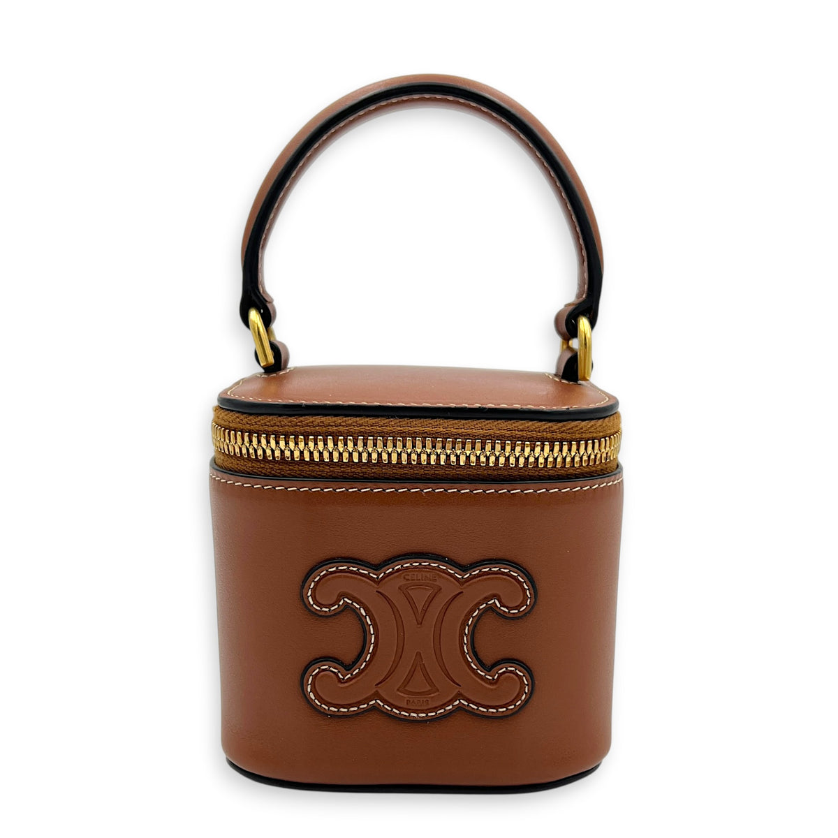 Triomphe Mini Brown Vanity Bag in Calfskin, Gold hardware
