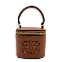 Triomphe Mini Brown Vanity Bag in Calfskin, Gold hardware