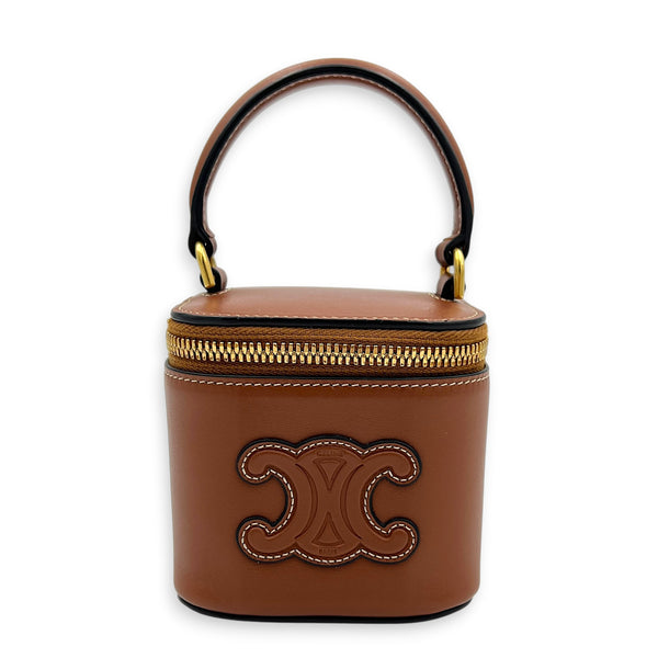 Triomphe Mini Brown Vanity Bag in Calfskin, Gold hardware