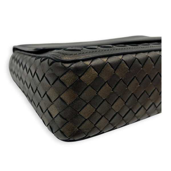 Intrecciato Gold Shoulder Bag in Lambskin, Gunmetal hardware