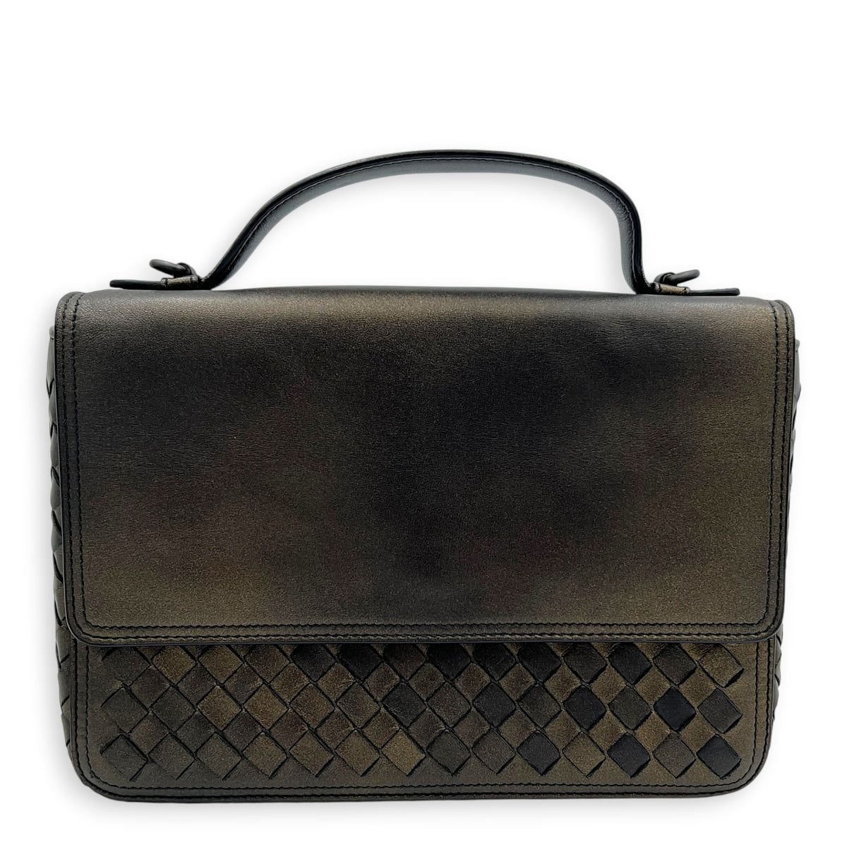Intrecciato Gold Shoulder Bag in Lambskin, Gunmetal hardware