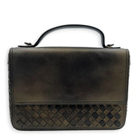 Intrecciato Gold Shoulder Bag in Lambskin, Gunmetal hardware