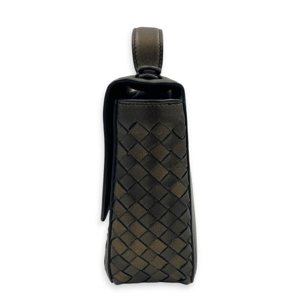 Intrecciato Gold Shoulder Bag in Lambskin, Gunmetal hardware