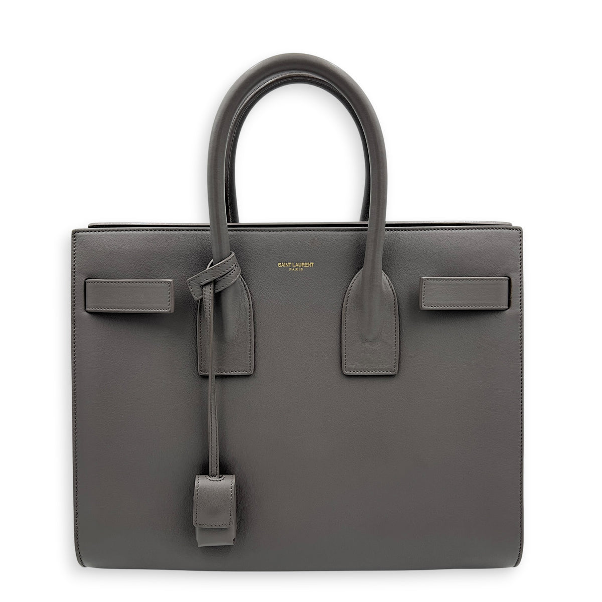 Sac de Jour Top Handle Bag Large Grey in Calfskin, Gold hardware