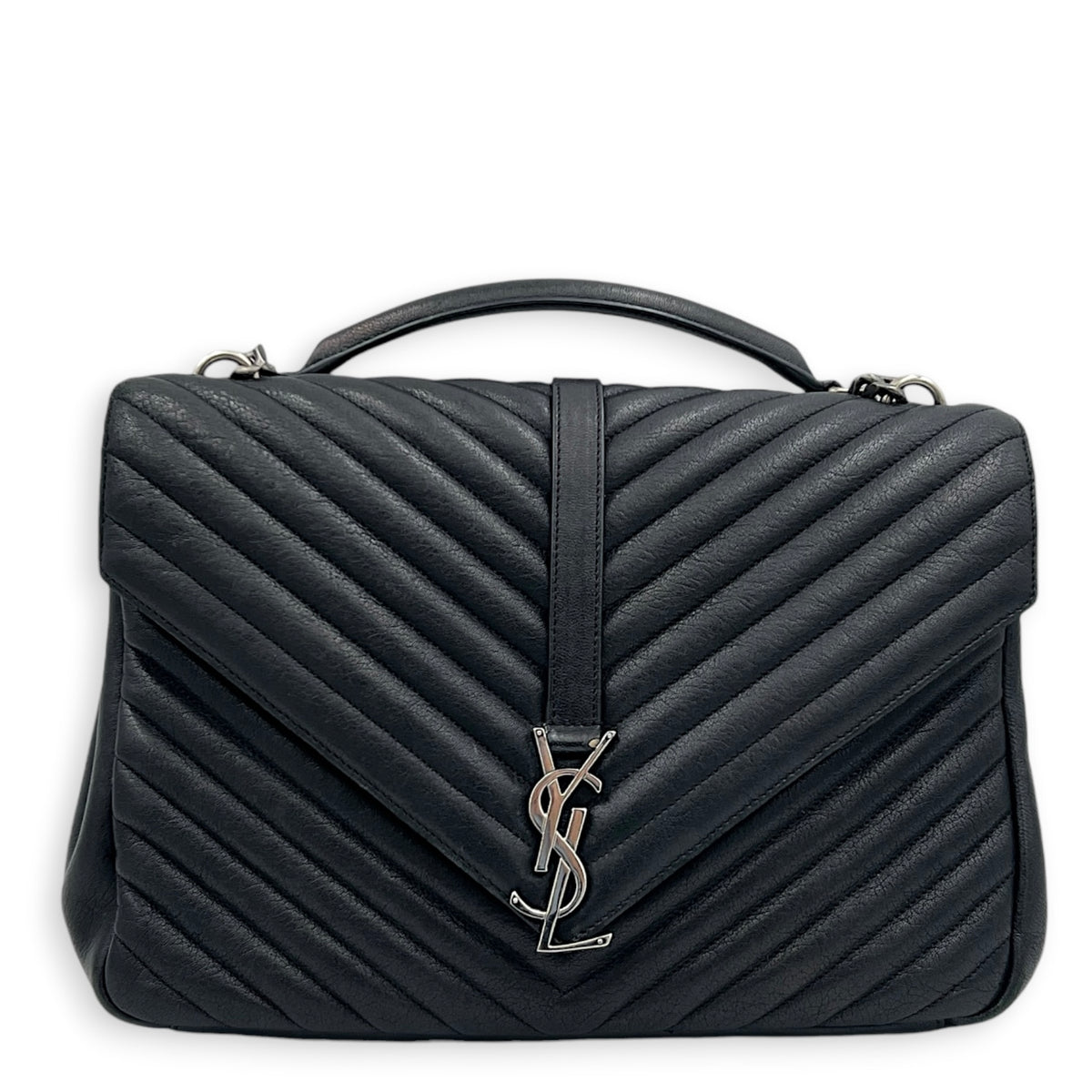 College Black Shoulder Bag in Calfskin, Ruthenium hardware