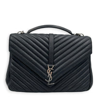 College Black Shoulder Bag in Calfskin, Ruthenium hardware