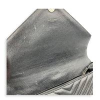 College Black Shoulder Bag in Calfskin, Ruthenium hardware