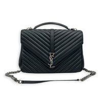 College Black Shoulder Bag in Calfskin, Ruthenium hardware