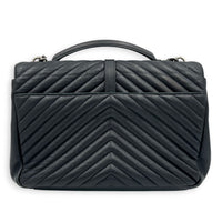 College Black Shoulder Bag in Calfskin, Ruthenium hardware