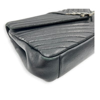 College Black Shoulder Bag in Calfskin, Ruthenium hardware