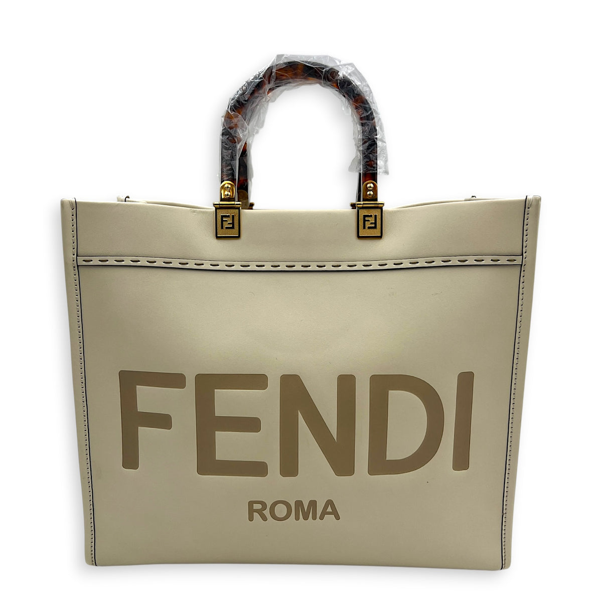 Sunshine Tote White Tote Bag in Calfskin, Gold hardware