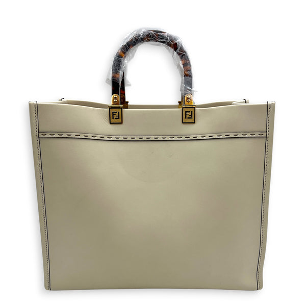 Sunshine Tote White Tote Bag in Calfskin, Gold hardware