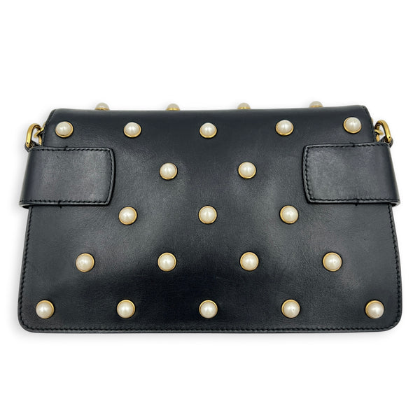 Broadway Mini Black Shoulder Bag in Calfskin, Gold hardware