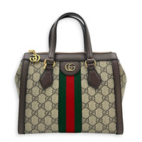 Ophidia Top Handle Bag Brown in Coated Canvas, Gold hardware