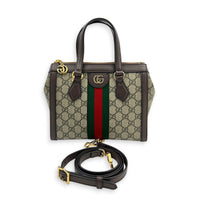 Ophidia Top Handle Bag Brown in Coated Canvas, Gold hardware