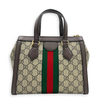Ophidia Top Handle Bag Brown in Coated Canvas, Gold hardware