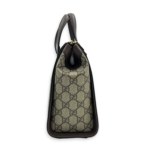 Ophidia Top Handle Bag Brown in Coated Canvas, Gold hardware