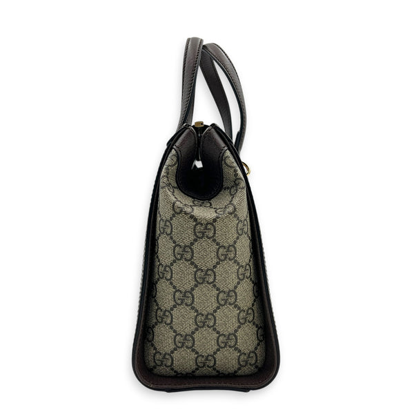 Ophidia Top Handle Bag Brown in Coated Canvas, Gold hardware