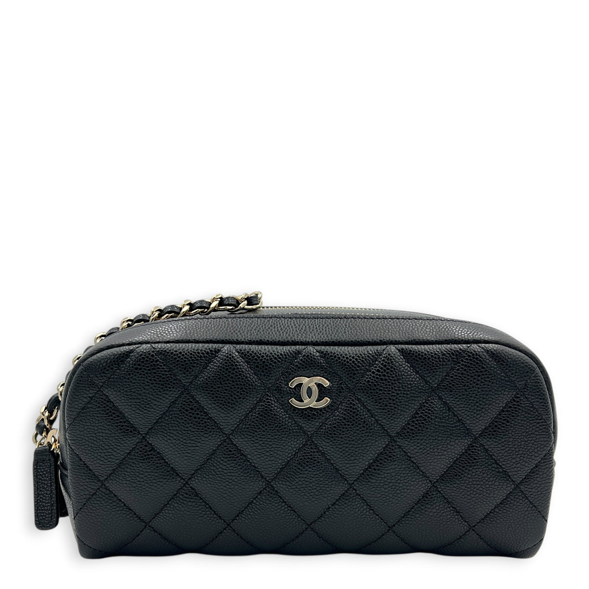 CC Quilted Toiletry  Pouch Black in Caviar Leather, Gold hardware