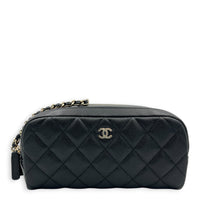 CC Quilted Toiletry  Pouch Black in Caviar Leather, Gold hardware