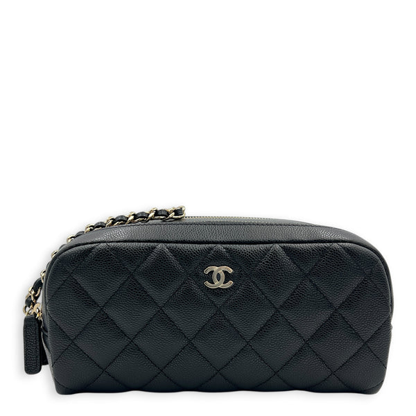 CC Quilted Toiletry  Pouch Black in Caviar Leather, Gold hardware