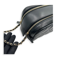 CC Quilted Toiletry  Pouch Black in Caviar Leather, Gold hardware
