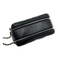 CC Quilted Toiletry  Pouch Black in Caviar Leather, Gold hardware