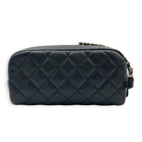 CC Quilted Toiletry  Pouch Black in Caviar Leather, Gold hardware
